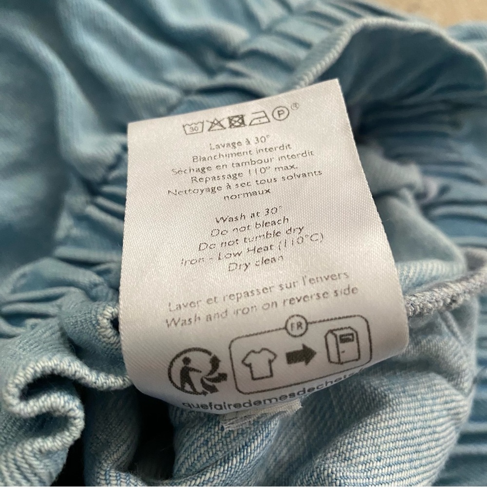 Sezane Anthon Trouser FR 40 US 8 100% Cotton Light Wash Blue Paper Bag Waist - Picture 14 of 14